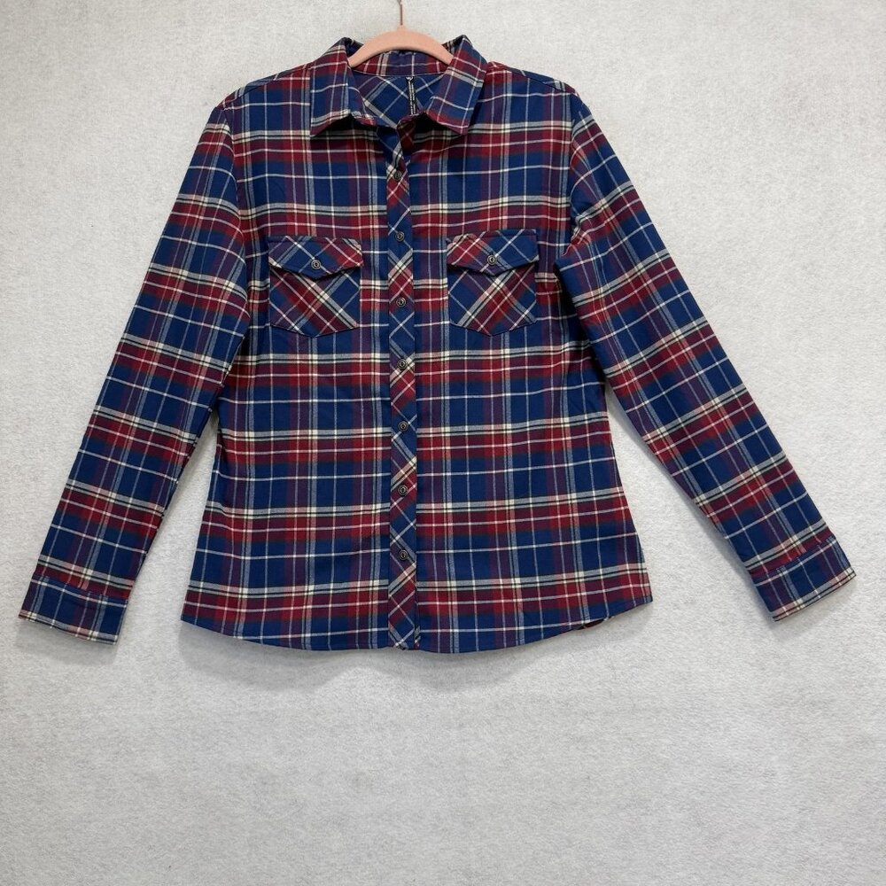 Kuhl Shirt Womens Large Blue Plaid Flannel Button Front Long Sleeve Casual Top